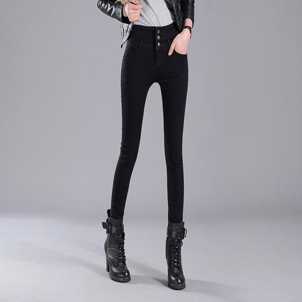 

women's jeans 2021 high waist slim slimming stretch women's feet long pencil quality, Blue