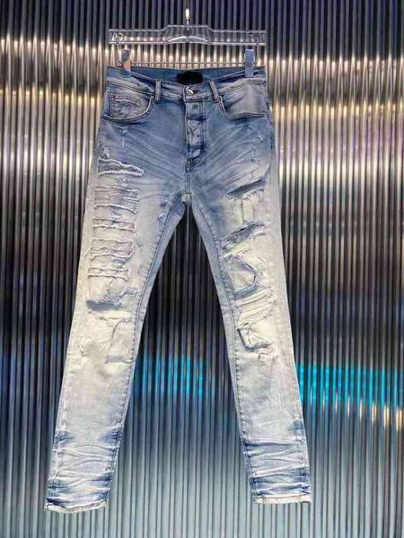 

men's jeans alta qualidade novo estilo preto vaca lavagem buraco fazer velho colar pano bordado letras jeans fino dos homens high stree, Blue