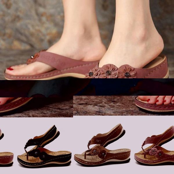 

summer women sandals flower wedge ladies open toe casual shoes platform flip flops wedge slides beach shoes woman sandalia, Black