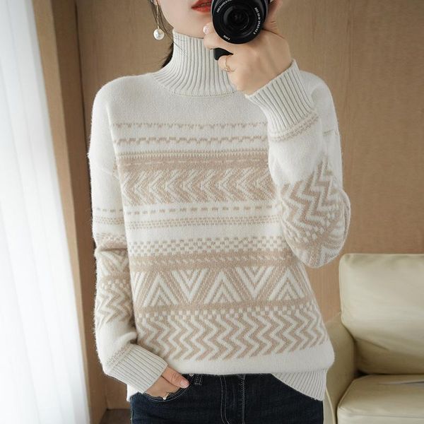 

women's sweaters turtleneck cashmere sweater ladies 2021 autumn and winter all-match 100% pure wool retro pullover western style, White;black