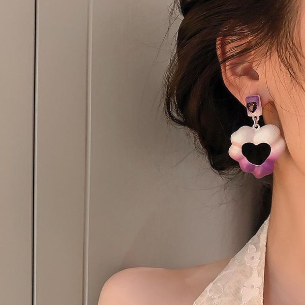 

Stud Design Purple Hollow Heart Drop Earrings, Golden;silver