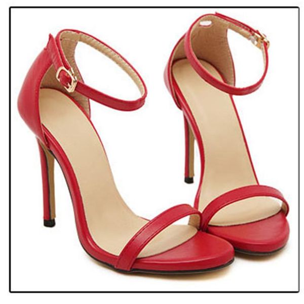 

sandals large size high-heeled one-character buckle with open toe slim thin-heeled high heeled, Black