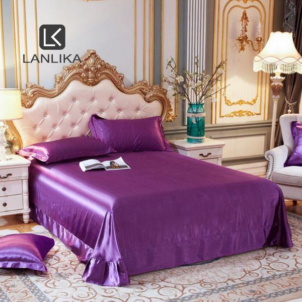 

sheets & sets lanlika 2021 luxury noble 100% silk purple beauty flat sheet bed linen silky queen king soft case