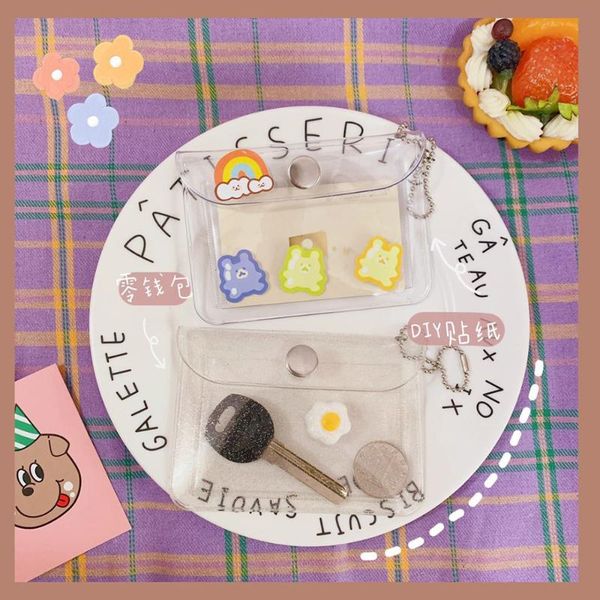 

card holders fashiontransparent coin purse women girls pvc clear short glitter wallet ladies jelly bag case holder, Brown;gray