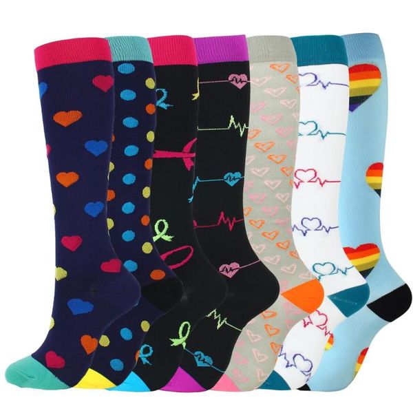 

men women compression socks leg support stretch outdoor breatheable colorful stripe knee high sock chirstmas gift cycling socks, Black