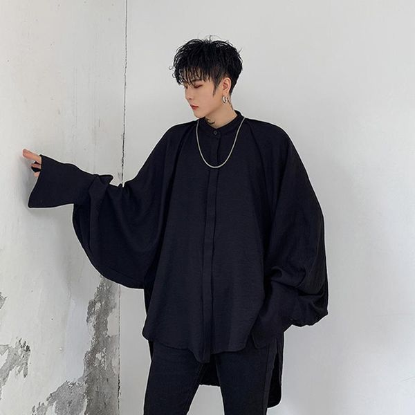 

men's casual shirts deconstructive division silhouette bat dark shirt sleeve long minority spring clothing design, White;black