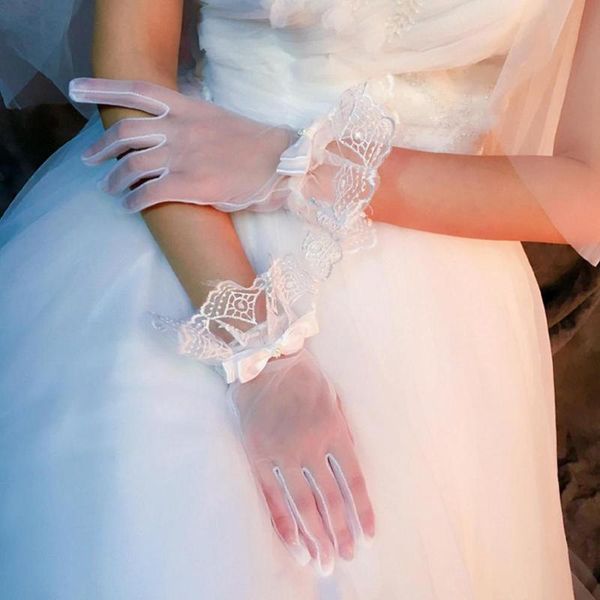 

bridal gloves 2021 white bow lace short elegant for bride wedding women finger