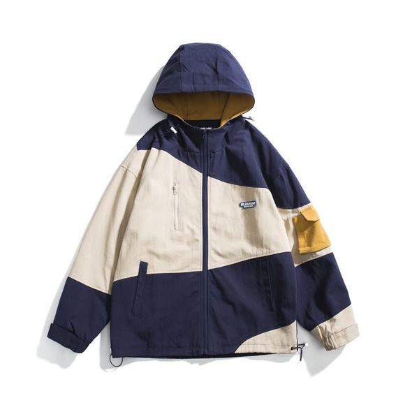 

2021 new designers winter spring leisure external set japanese campus youth students color stitching cap jacket men jacket windbreaker, Black;brown