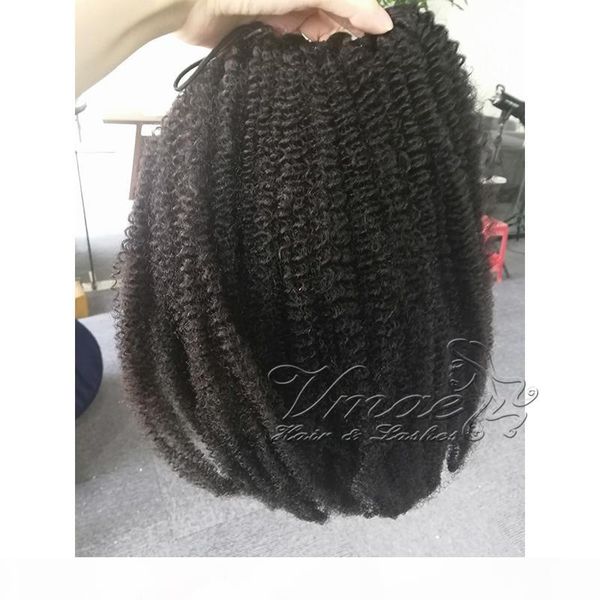 

mongolian natural black afro curly 12 to 26 inch 100g 120g human hair weave clips in elastic band ties drawstring ponytail