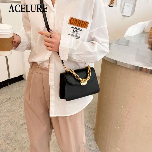 

acelure ladies female fashoin pu leather flap all-match fashion solid color small shoulder crossbody bags metal chain handbags