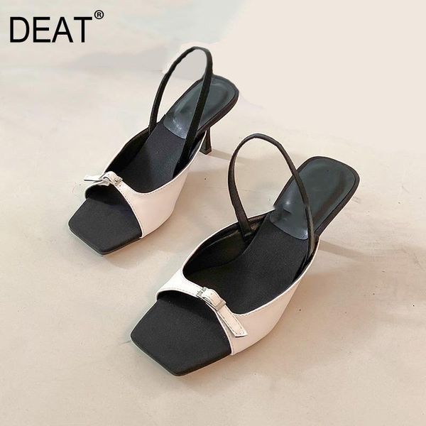 

dress shoes [deat] 2021 spring summer square toe shallow bowknot hit colors pu leather sandals for women fashion tide 10h748, Black