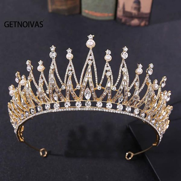 

hair clips & barrettes luxury wedding brides headband trapezoidal crystal shining crown dress accessories princess decoration for female gir, Golden;silver