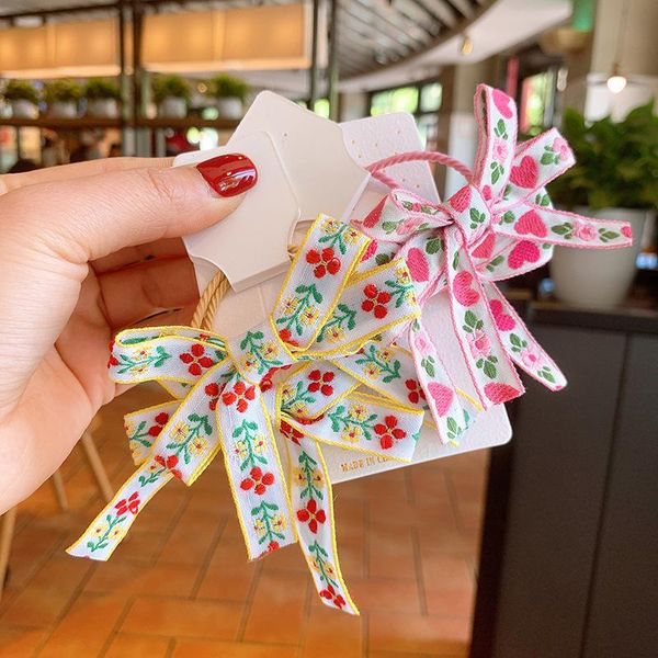 

hair accessories girls fabric embroidery heart ribbon rope baby bow knot rubber band sweet ties for children fashion, Slivery;white