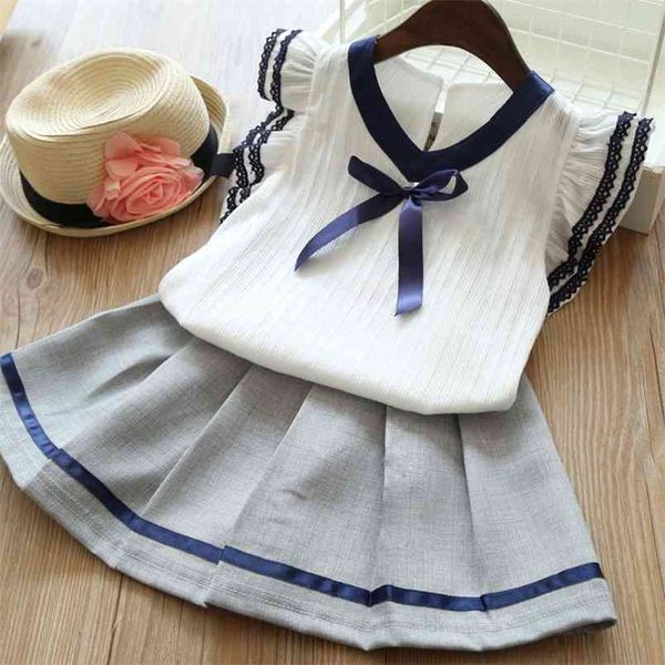 

kids clothes summer baby girls skirt 2pcs children's costumes children girl wear 210528, White