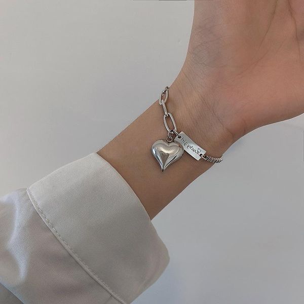 

charm bracelets fashion love heart jewelry for women girls bangle titanium steel couple bangles personality simple gifts, Golden;silver