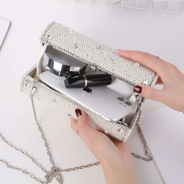 

new cylinder three-dimensional dinner handmade horizontal pearl bucket single shoulder messenger evening bag