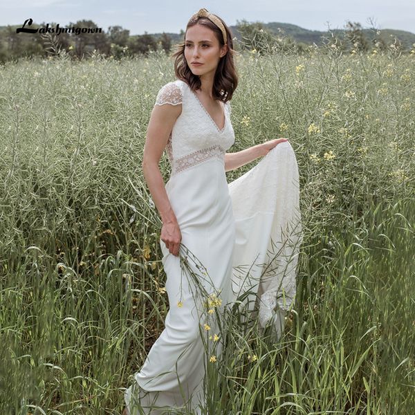 

new elegant lace beach wedding es cap sleeveless simple chiffon boho bridal gown vestido de novia 2021 custom made qpkx, White