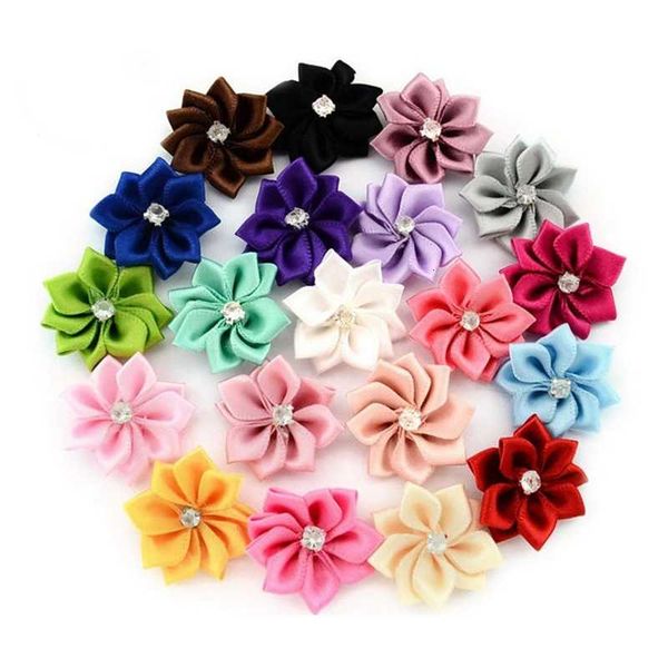 

handmade satin flower without clip fabric flower with rhinestone headbands appliques garment accessories 587, Slivery;white