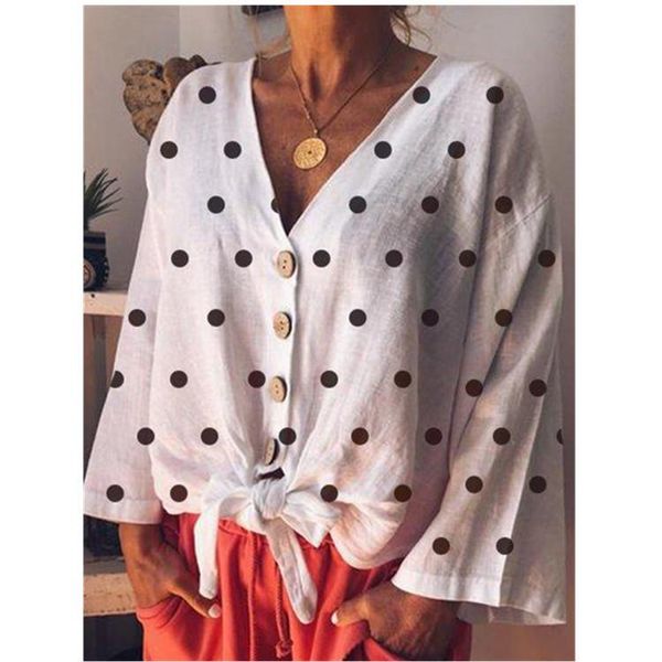 

women's t-shirt women autumn summer 2021 fashion long sleeve loose t shirts ladies casual v-neck dot print shirt clothes, White