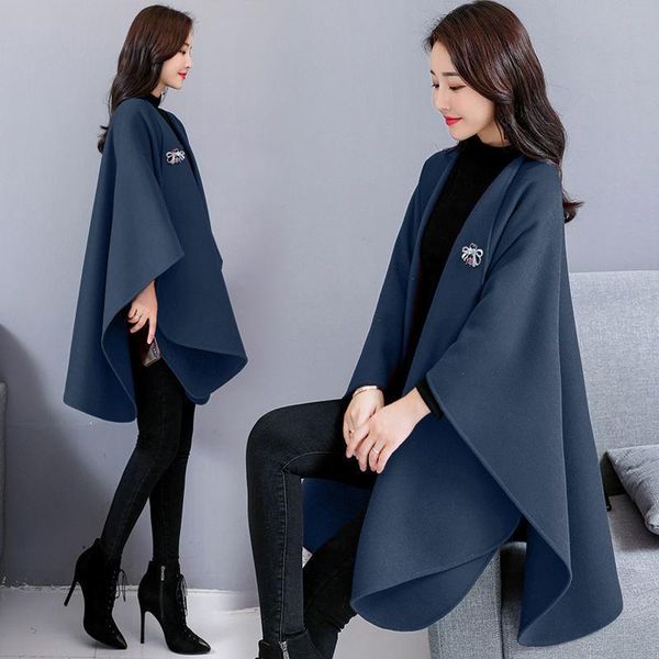 

women's wool & blends long sleeve longfeng cloak type spring and autumn 2021 small coat irregular cape, Black