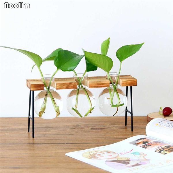 

vases vintage glass tableplants bonsai flower wedding home decorative vase wooden base craft tray hydroponic plant gifts