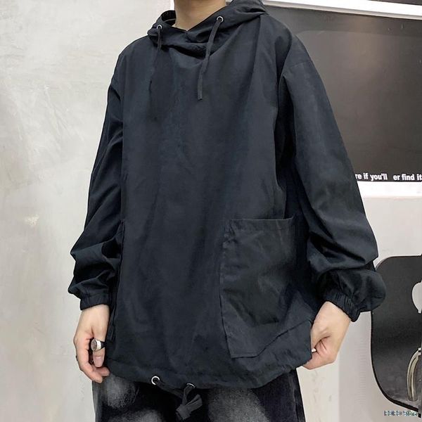 

men's hoodies & sweatshirts dark department solid black oversized splicing stylish street country fashion small crowd design hooded loo