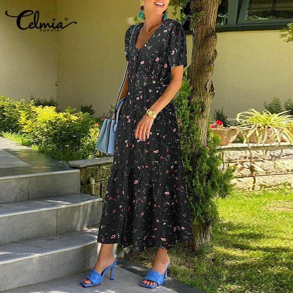 

2021 summer party robe celmia printed fishtail dress elegant women sundress short sleeve fashion holiday plus size midi vestido, Black;gray