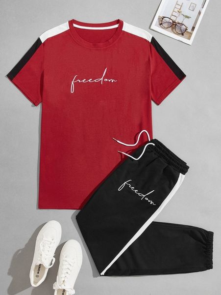 

men letter graphic tee & sweatpants i4rq#, Gray