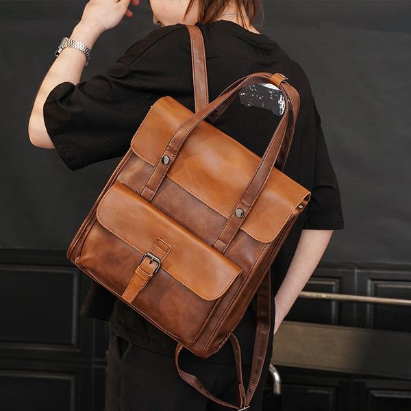 Mochila estilo japonês de moda retro de moda de couro pu multifuncional laptop mochilas machos bolsa escolar bolsa