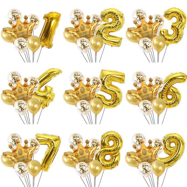 

party decoration 7pcs/lot big gold crown 32 inch digital confetti set balloon theme birthday decorations baby shower kid gift globos