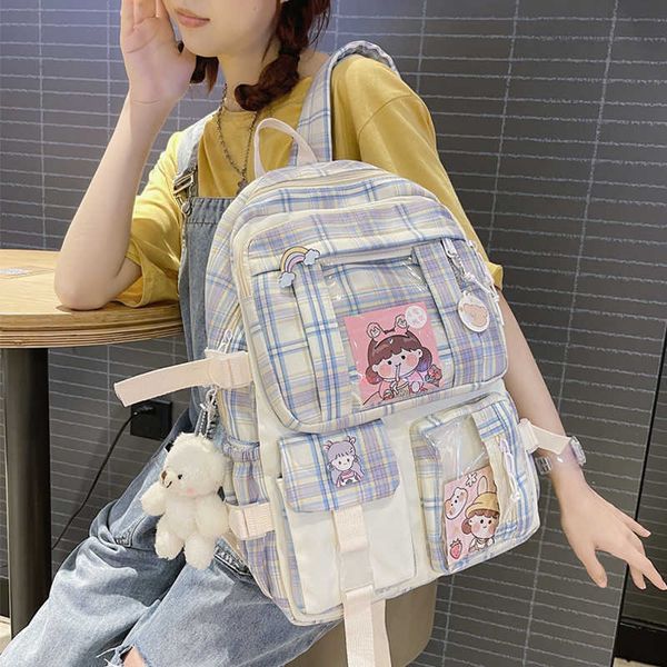 Neue Nette Grid Rucksack Frauen Wasserdichte Candy Farben High School Taschen für Teenager Mädchen Student Rucksäcke Phantasie Reise Rucksack Y0804