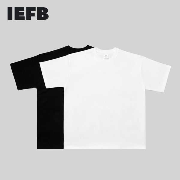 

men's t-shirts iefb 300g high qualiry t-shirt loose short sleeve pure cotton thick solid color base off shoulder o-neck tee 9y8512, White;black