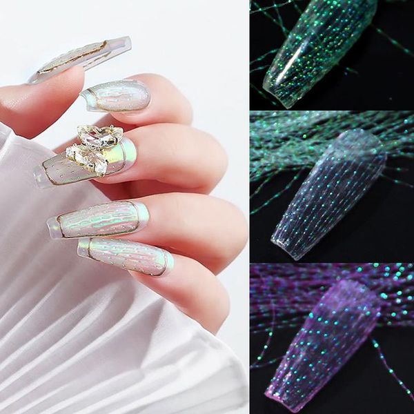 

nail art decorations 100pcs fluorescent silk diy fiberglass for uv gel form 12 colors acrylic extension tips colorful, Silver;gold