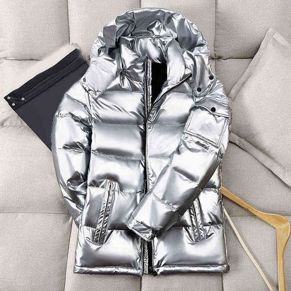 

european american winter new shiny down jackets men's parkas short hooded high-necked brand thick warm and cold-proof zipper jacket han, Black