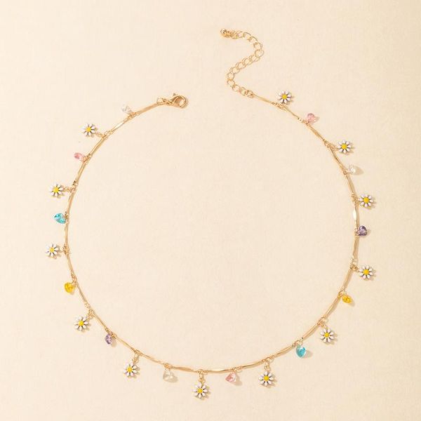 

chains 2021 colorful flowers chain choker necklace tassel party jewelry collar for women trendy pretty rhinestone, Silver