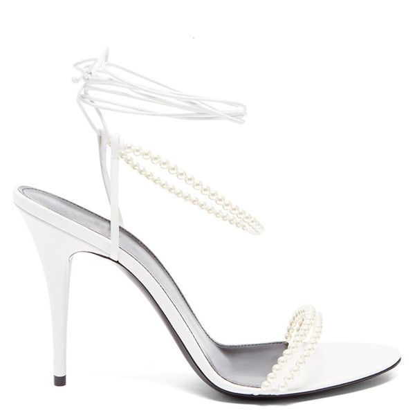 

pearl one-line belt with high heels tied behind and thin sandals for women, Black