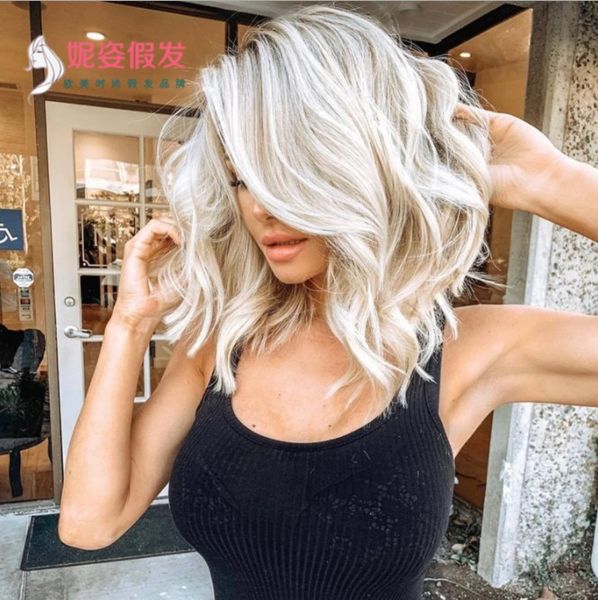 

synthetic wigs short curly grey white for women girl brand, Black