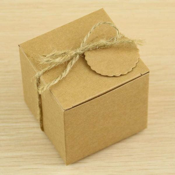 

50 pcs kraft paper square candy cake gift box mini suitcase boxes birthday party wedding favor boxes foldable paper wit