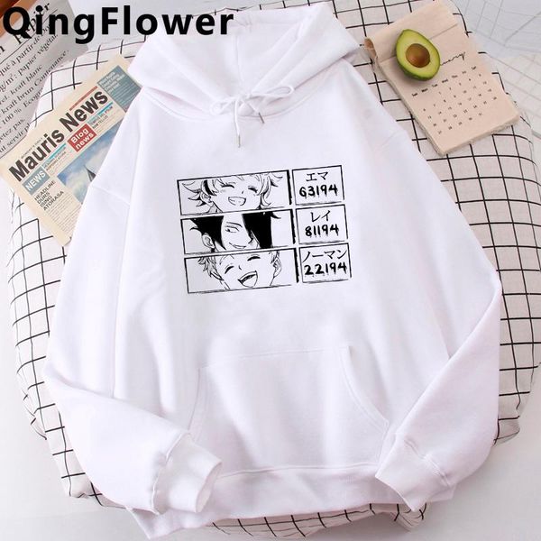 

men's hoodies & sweatshirts japanese anime the promised neverland funny cartoon men winter casual streetwear sweatshirt graphic hoody, Black