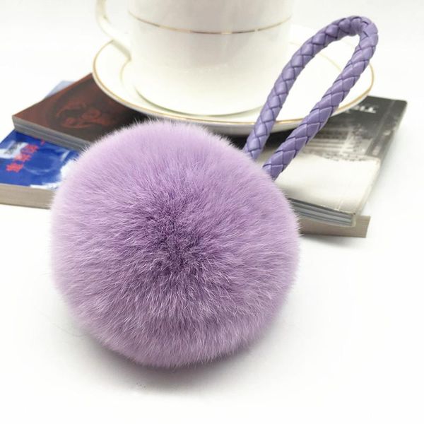 

keychains felyskep fashion real fur ball pom with pu leather tassel keychain fluffy keys ring wholesale 072wa, Silver