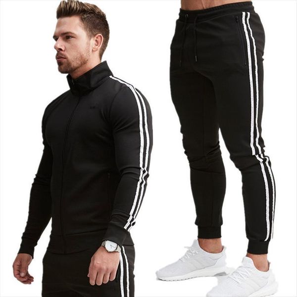 

collar pure color stripe mens tracksuits winter leisure sport suit sports jacket zipper jogging suits customizable pattern, Gray
