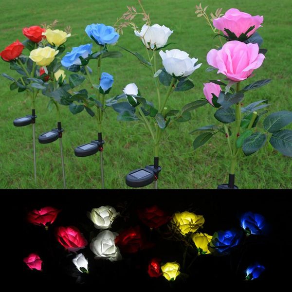 

rose flower solar led light outdoor garden yard lawn nightlight waterproof 3 led stake lamp solar powered landscape lights