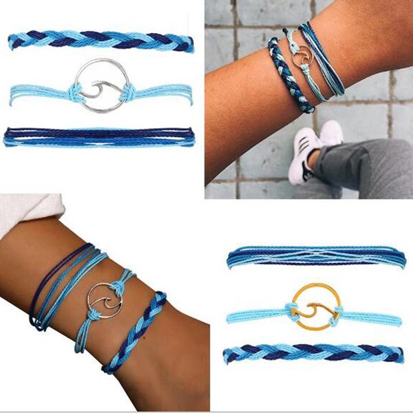 

charm bracelets 3pcs vintage wave set for woman fashion weave rope chain bracelet bangles adjustable girls diy gifts x237, Golden;silver