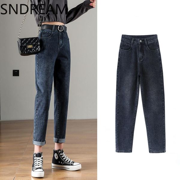 

women's jeans autumn and winter high waist slim stretch cropped, Blue