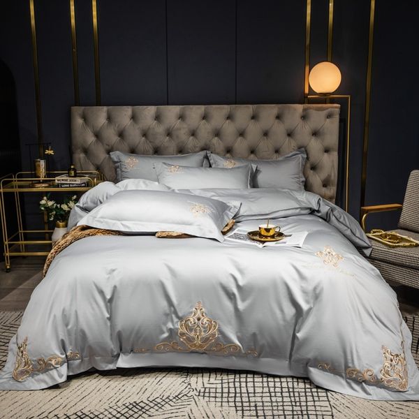 60 egípcio conjunto de cama de algodão bordado bordado cor sólida tampa de edredão de cama de cama de casas de casamento fronhas chapas plana chapas plana C0223