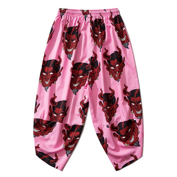 

new hip 2021 hop japanese casual thin japan style harajuku joggers men trousers streetwear ghost print baggy calf-length pants 84ef, Black;white