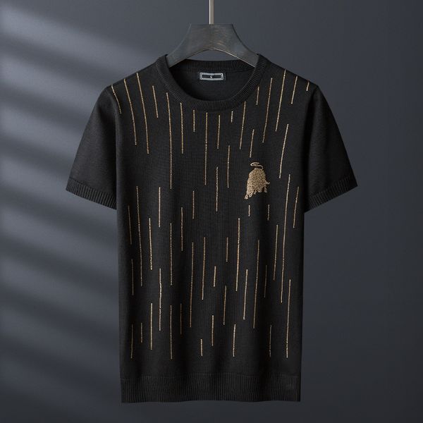 

2021 new t shirts mens summer drilling printing short-sleeved short sleeve knitwear slim crew neck cattle pattern men s clothing, White;black