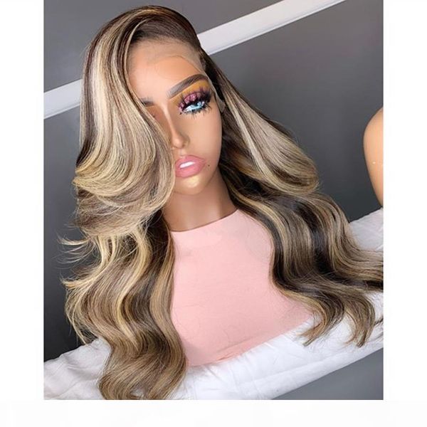 

360 lace frontal wave peruvian ombre highlight blonde 13x6 lace front human hair wigs with baby hair for women full lace natural hairline, Black