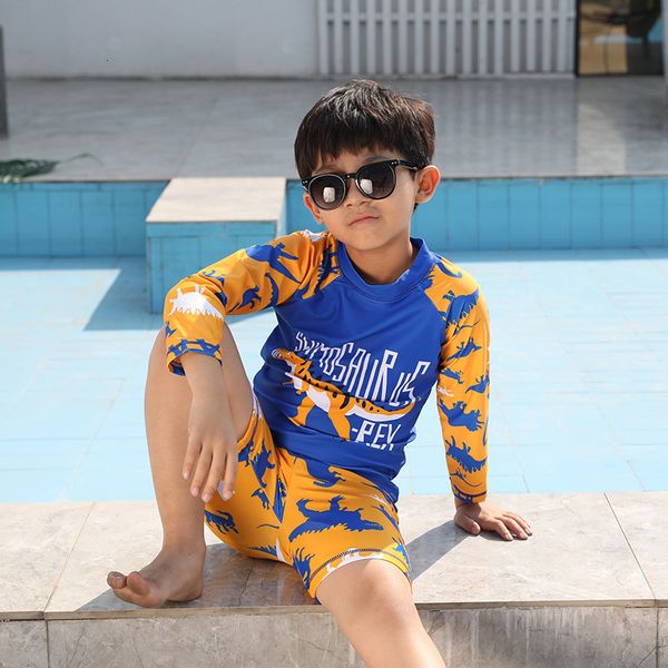

cartoon new korean children's long sleeve dinosaur shark large split baby swimsuit, White;black