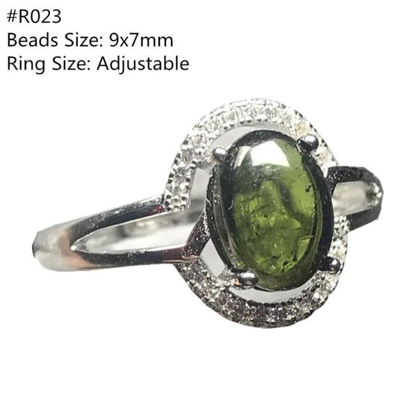 

cluster rings genuine natural green tourmaline quartz ring for woman lady man oval beads silver gemstone jewelry adjustable size, Golden;silver